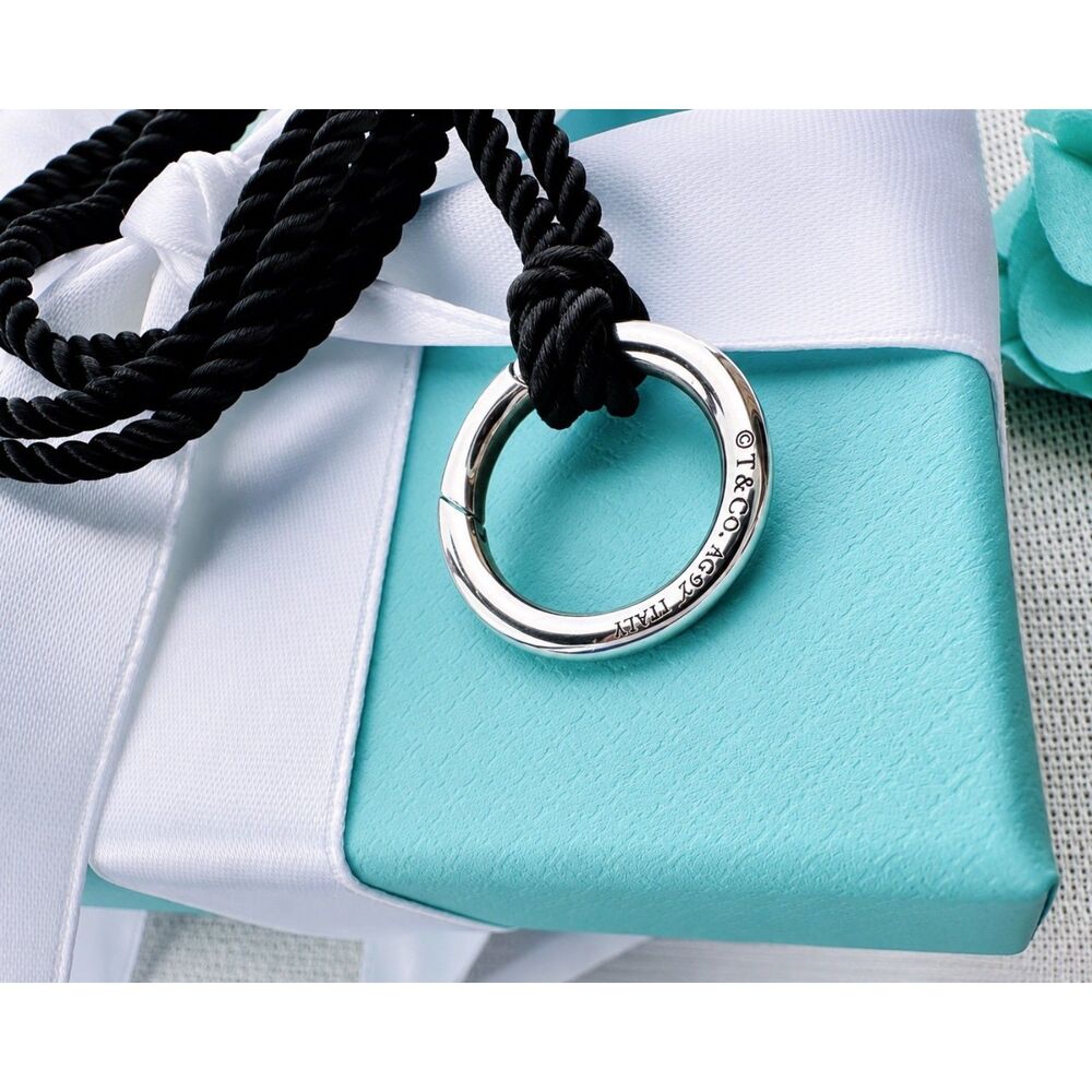 🖤 NEW Retired Tiffany & Co Silk Cord Silver Round Clasp Necklace, 30 inches